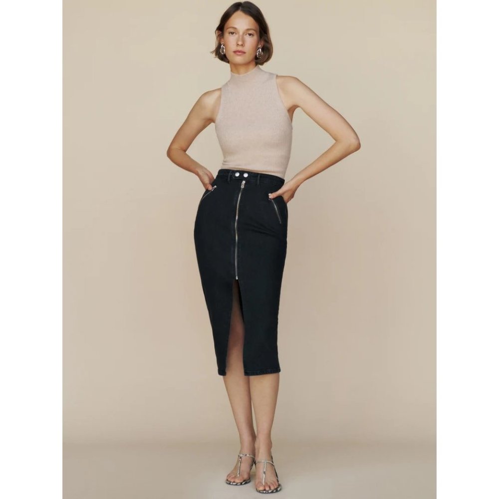 BNWT - Reformation Leilani Denim Midi Skirt Black size 29